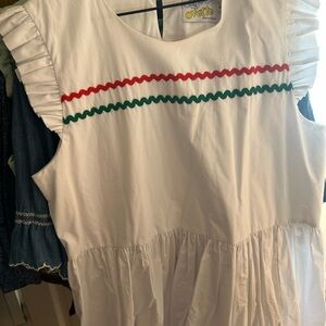 Ovette Handmade White Mini Dress with Red and Green Accents